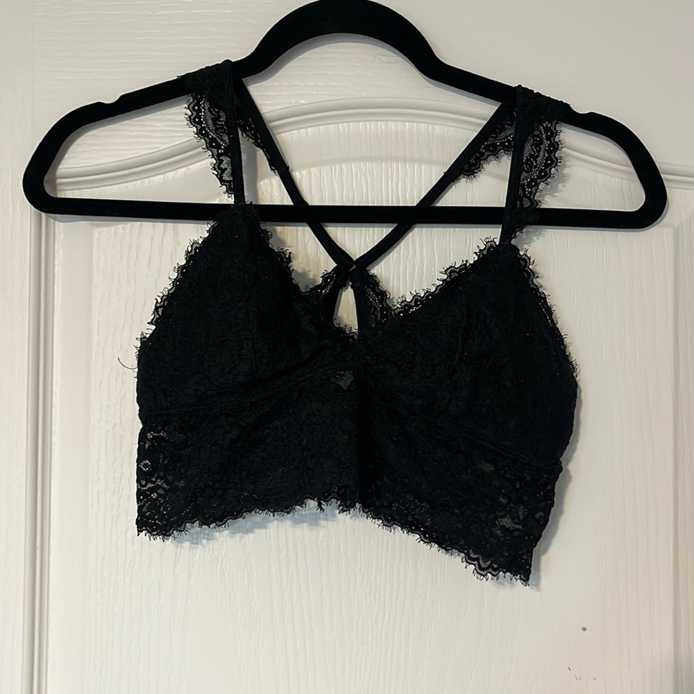 aerie, black floral lace bralette